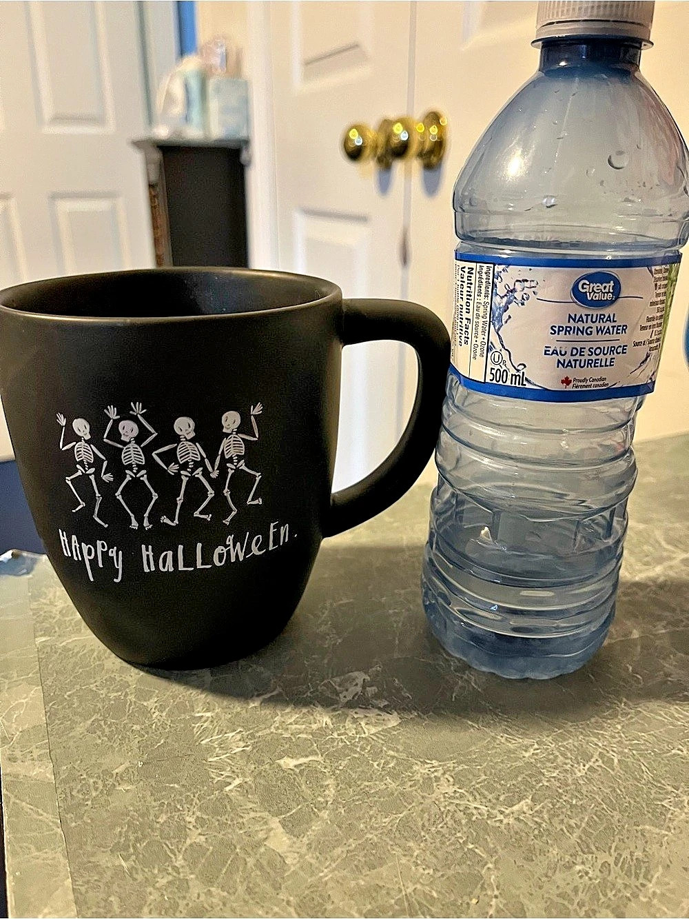 Rae Dunn Happy Halloween Skeletons Mug Black